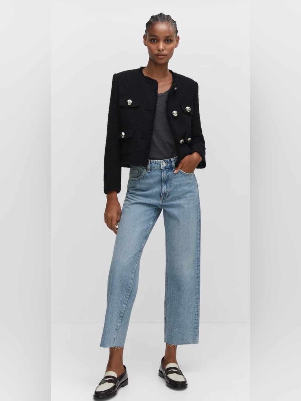 Mango Straight-Leg Cropped Women’s Jeans in Light Blue